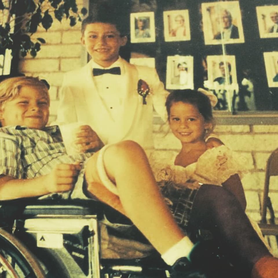 Isaac Hess at seven, in a wheelchair the year he had a pin put in his hip for Legg-Calvé-Perthes disease